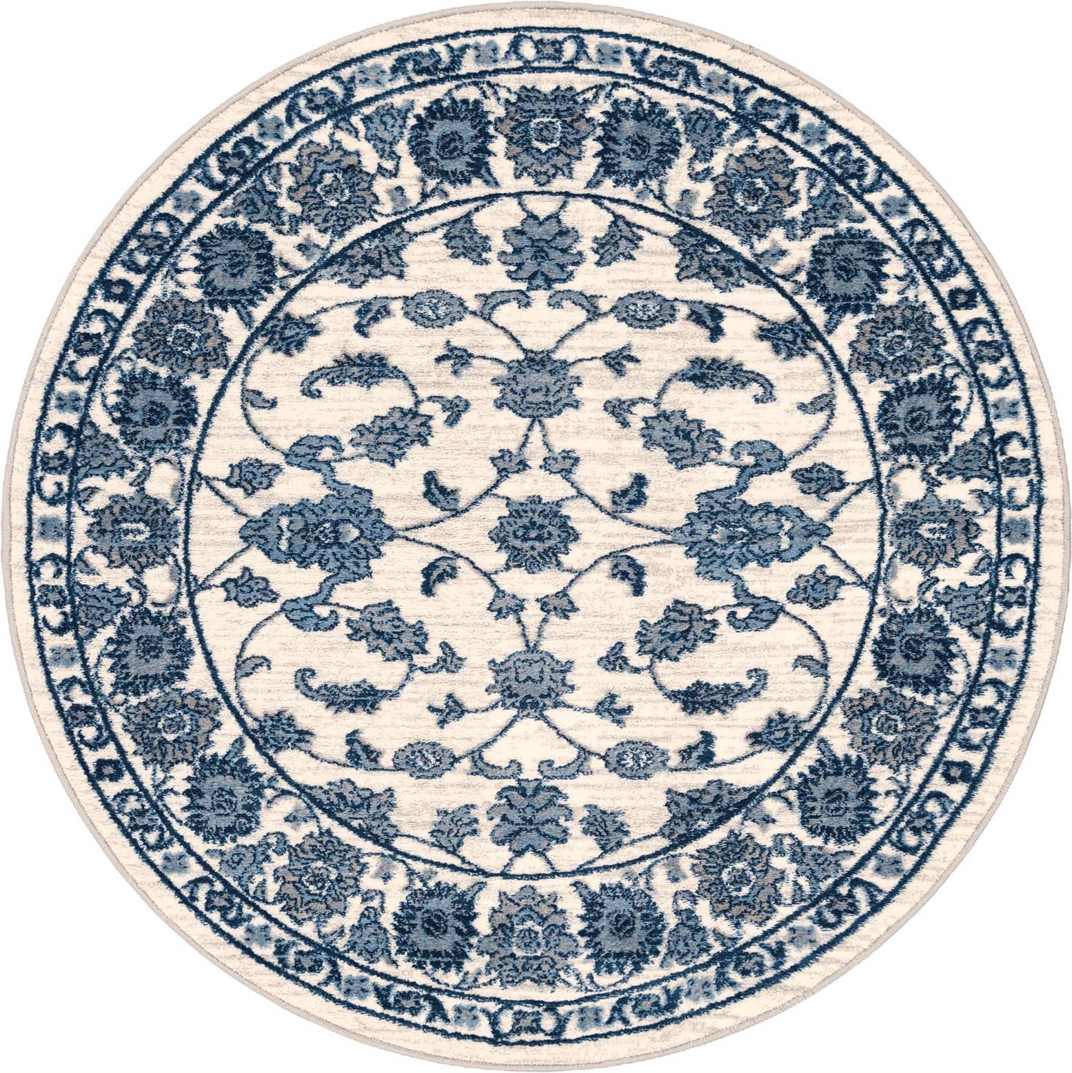 Blue and white round patterned rug