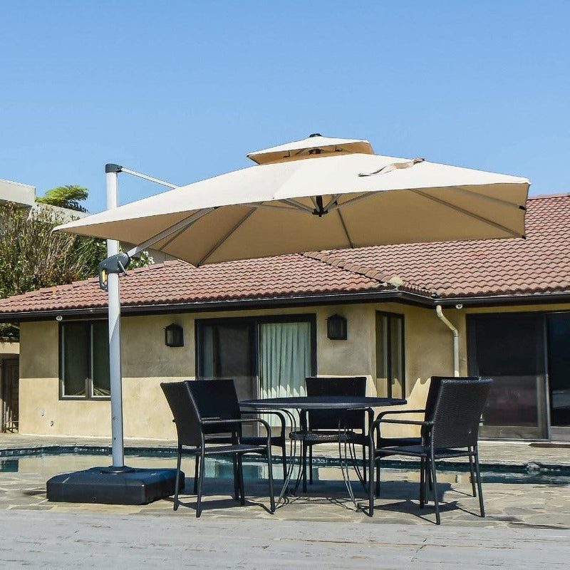 Cantilever patio umbrella providing shade