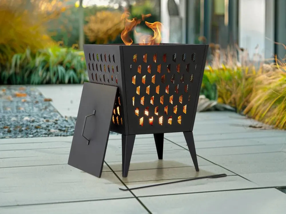 Chiminea fire pit in a small backyard