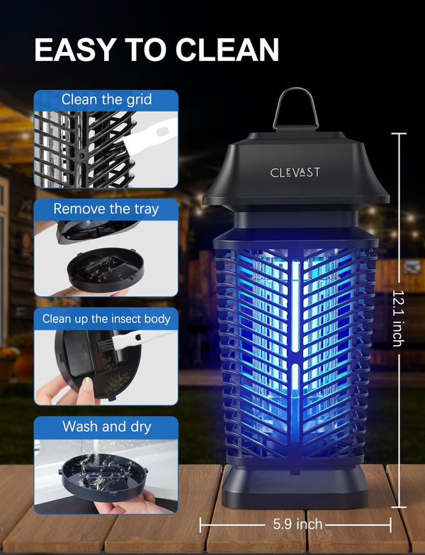 Electric bug zapper light in a backyard
