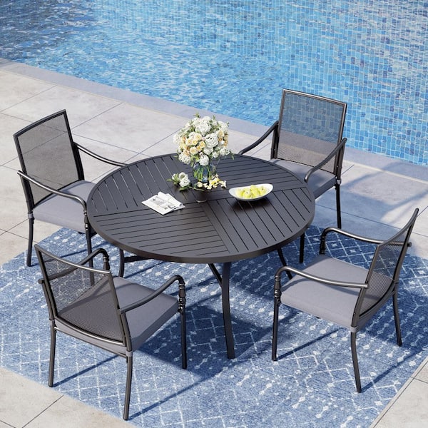 Metal patio dining set outdoors