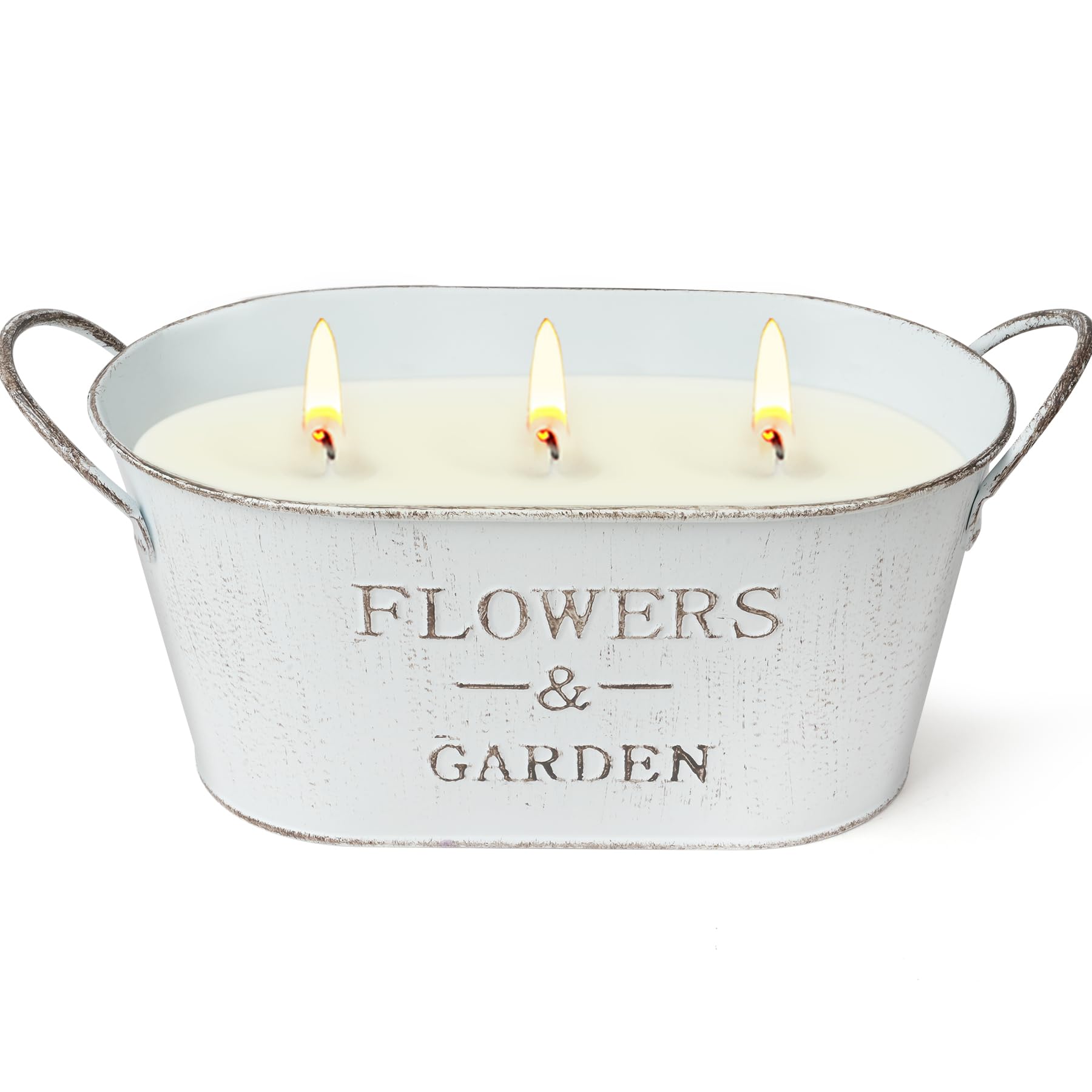 Natural citronella candles on an outdoor patio table