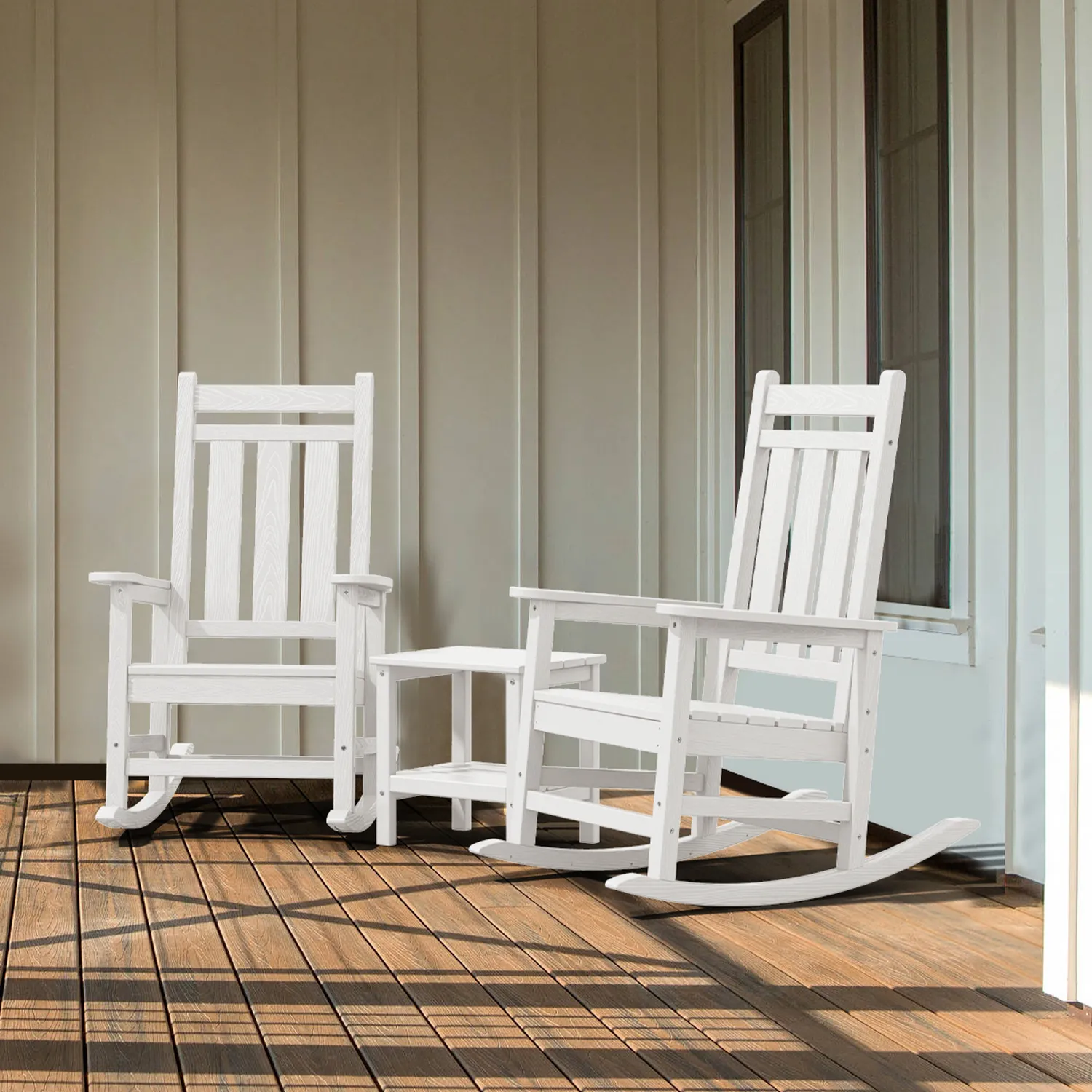 Outdoor rocking chairs on a porch