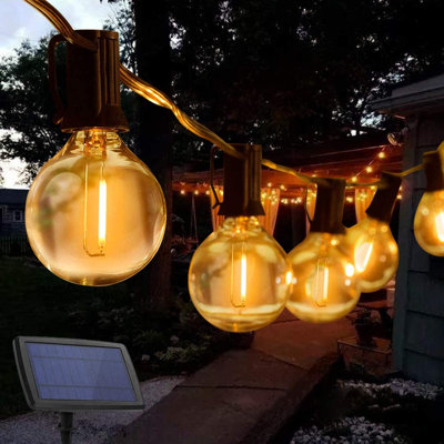 Outdoor string lights on a patio