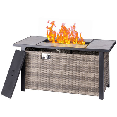 Propane fire pit table on a patio