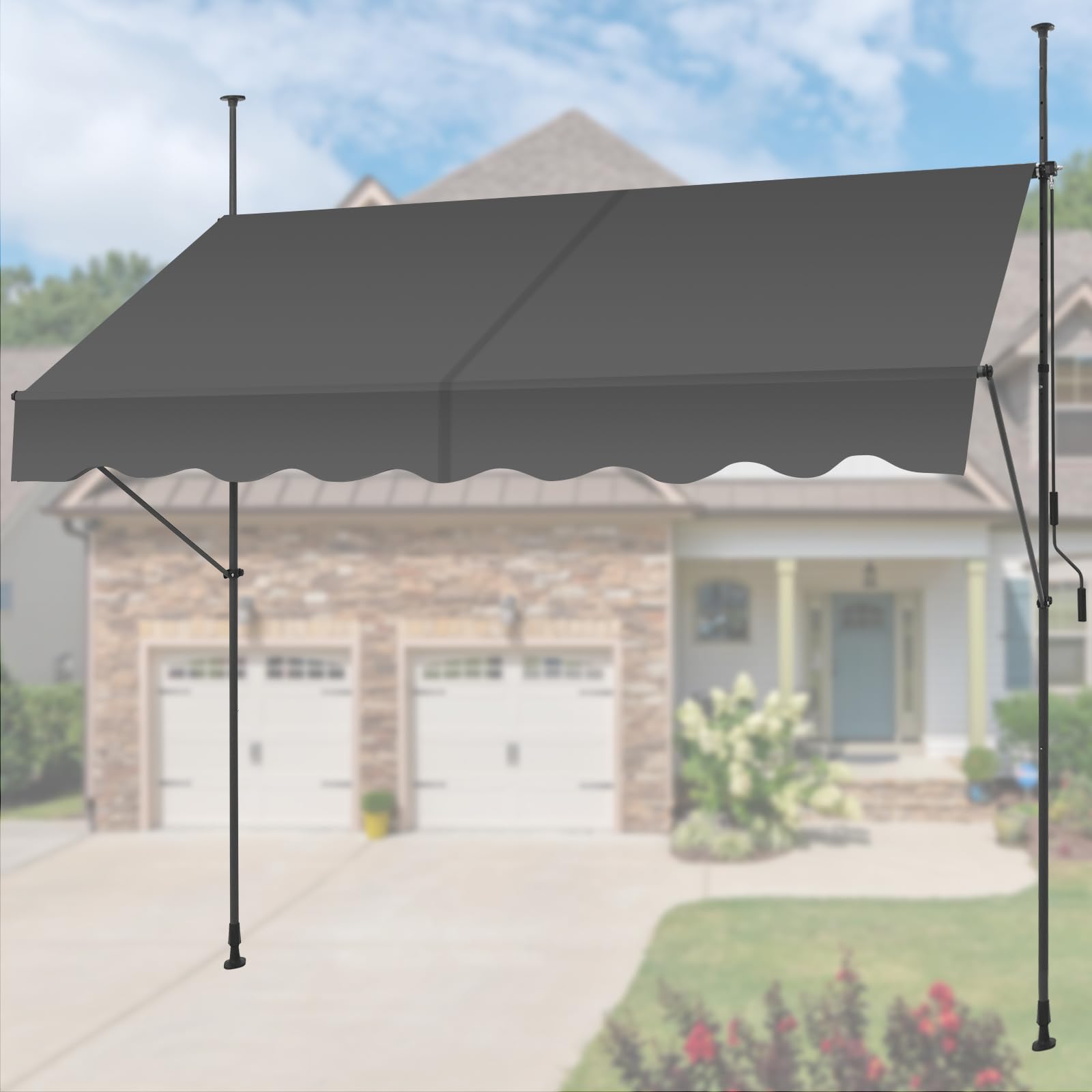 Retractable awning over a patio
