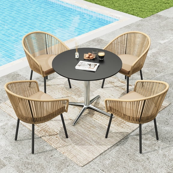 Wicker patio dining set with cushions
