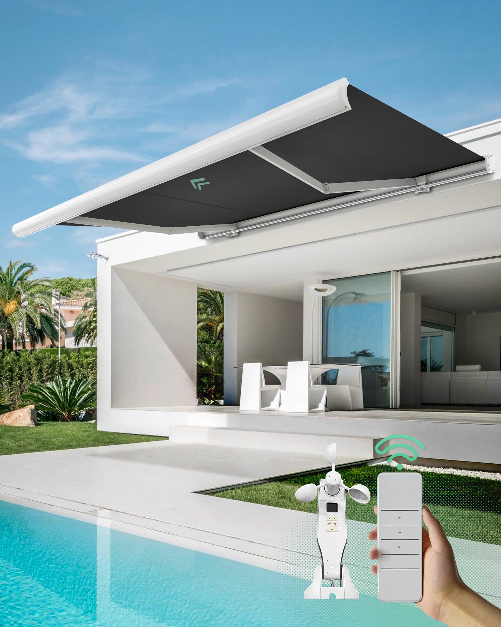 Advaning A12-E Series 12x10 ft Motorized Retractable Awning with Wind Sensor