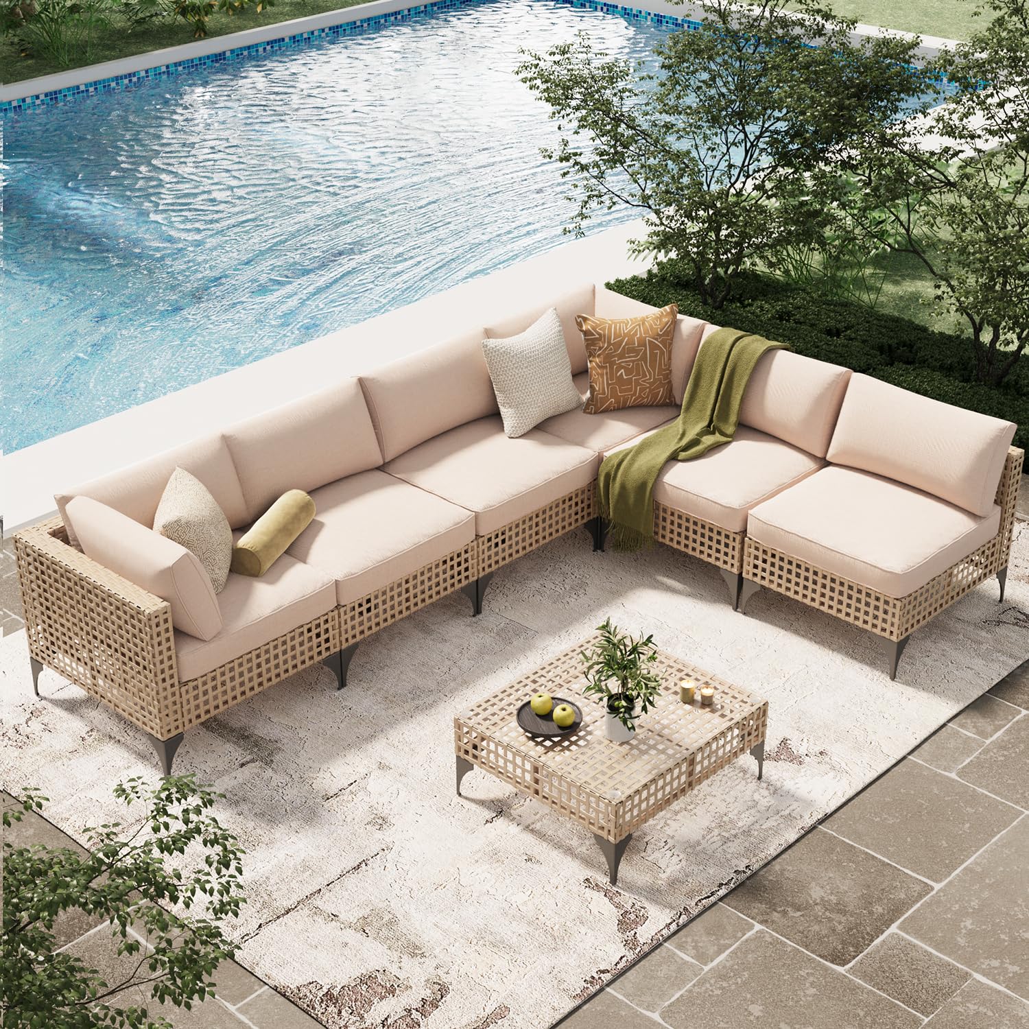 AECOJOY 7-Piece Outdoor Patio Sectional Sofa Set with Cushions