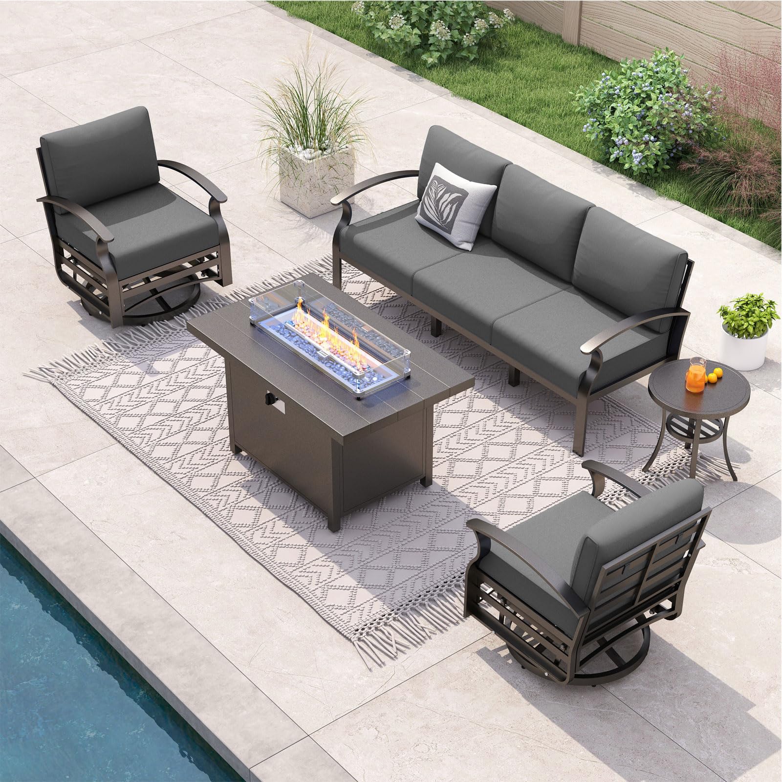 ALAULM 5-Piece Outdoor Propane Gas Fire Pit Table and Chair Set