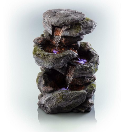Alpine Corporation 3-Tier Outdoor Rock Waterfall Fountain