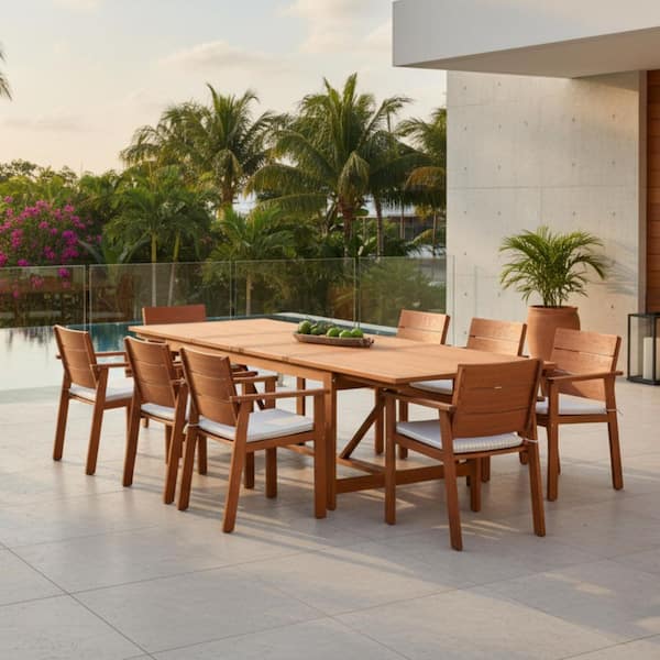 Amazonia Riviera 9-Piece Eucalyptus Dining Set with Sunbrella Cushions