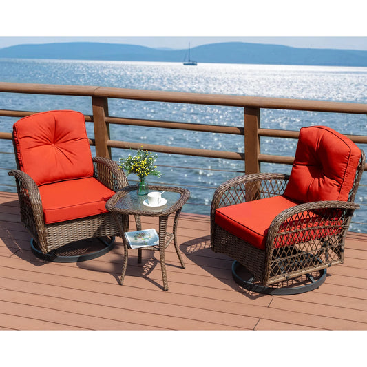 Amolife 4-Piece Outdoor Wicker Patio Furniture Set with Glass Table