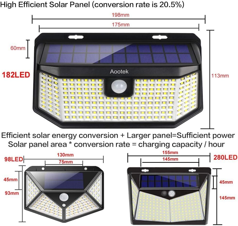 Aootek New Solar Lights 182 LED Outdoor Security Lights 2 Pack