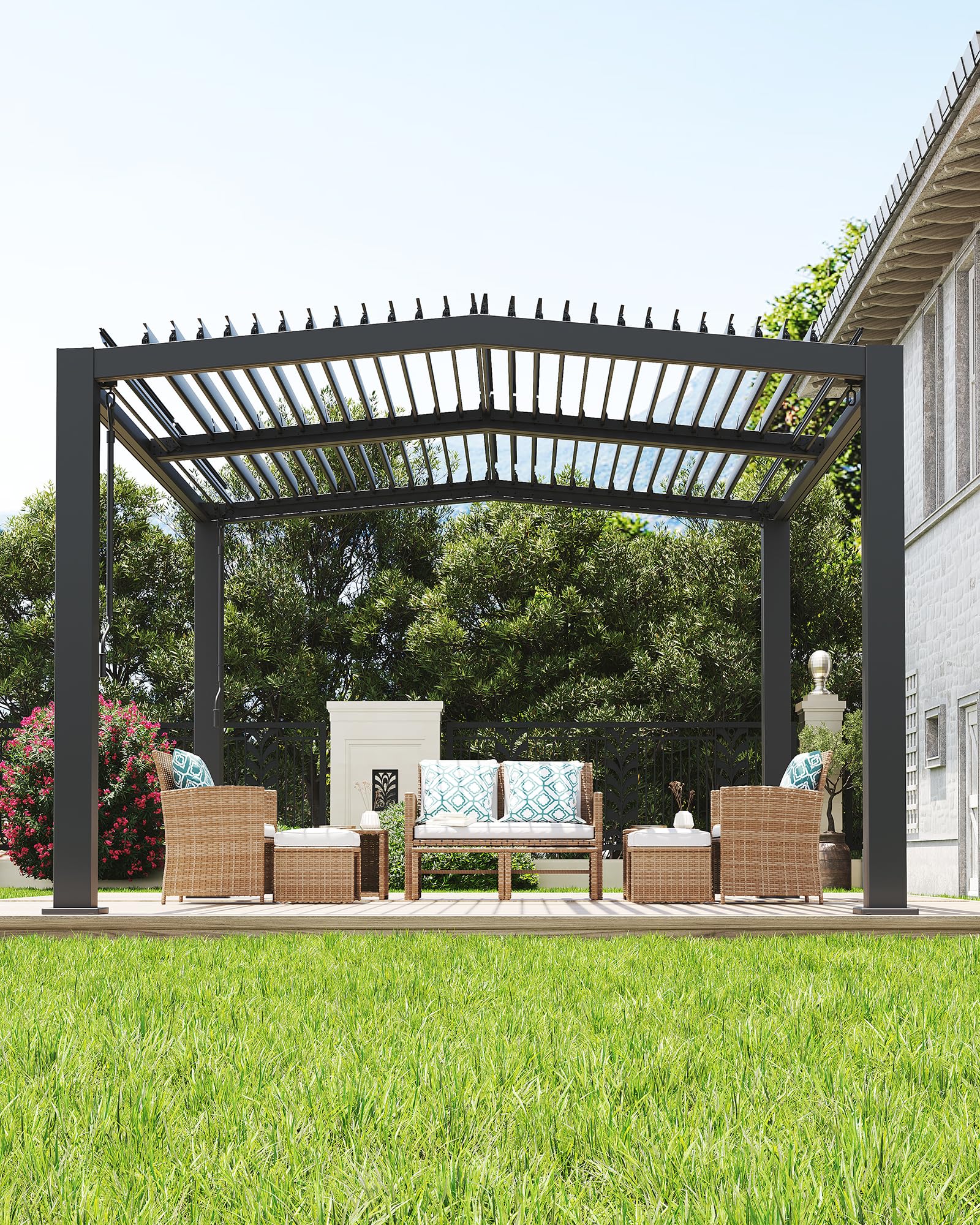 Aoxun 10 ft. x 13 ft. Aluminum Pergola with Adjustable Louvered Roof