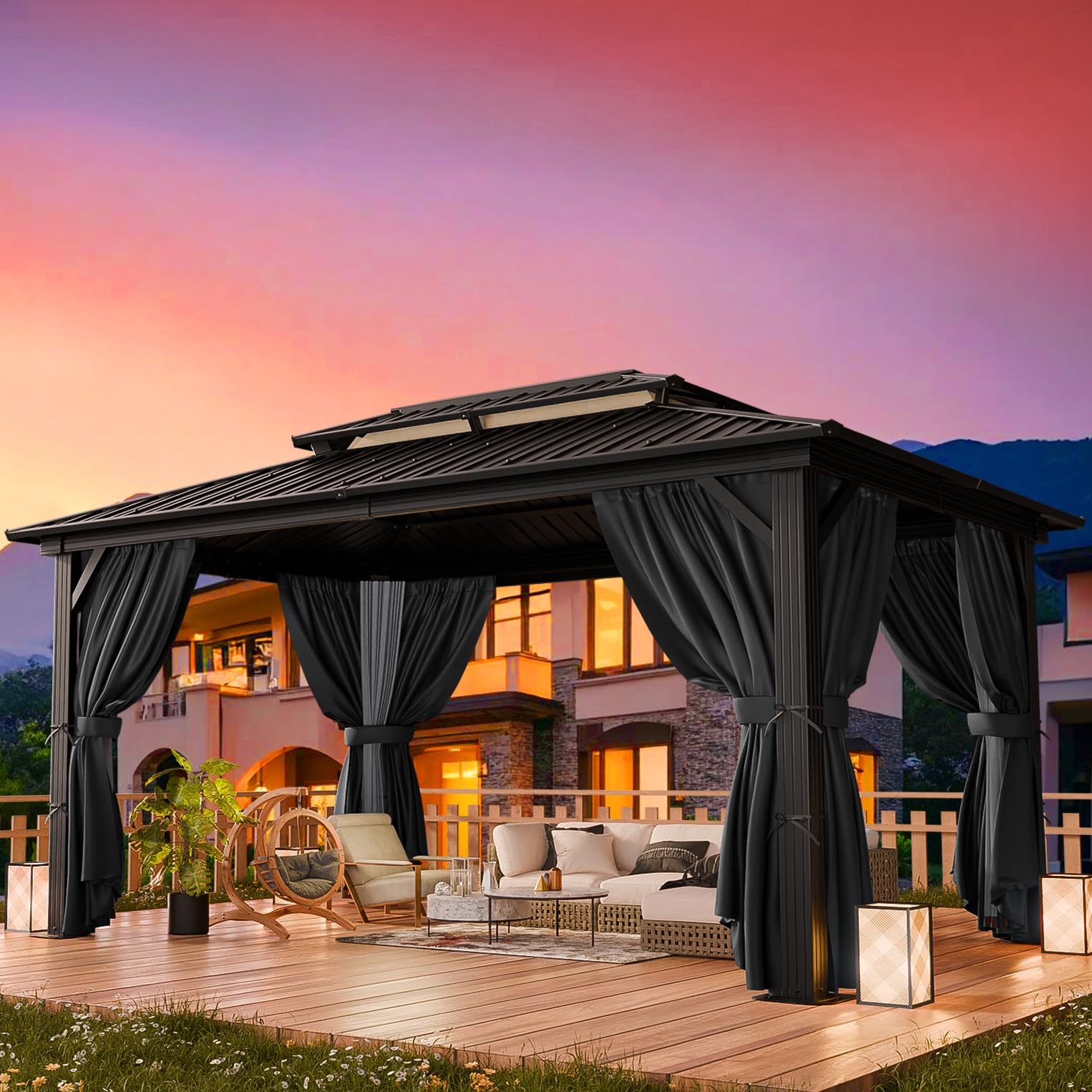 Aoxun 12x14 Heavy-Duty Hardtop Gazebo with Galvanized Steel Roof