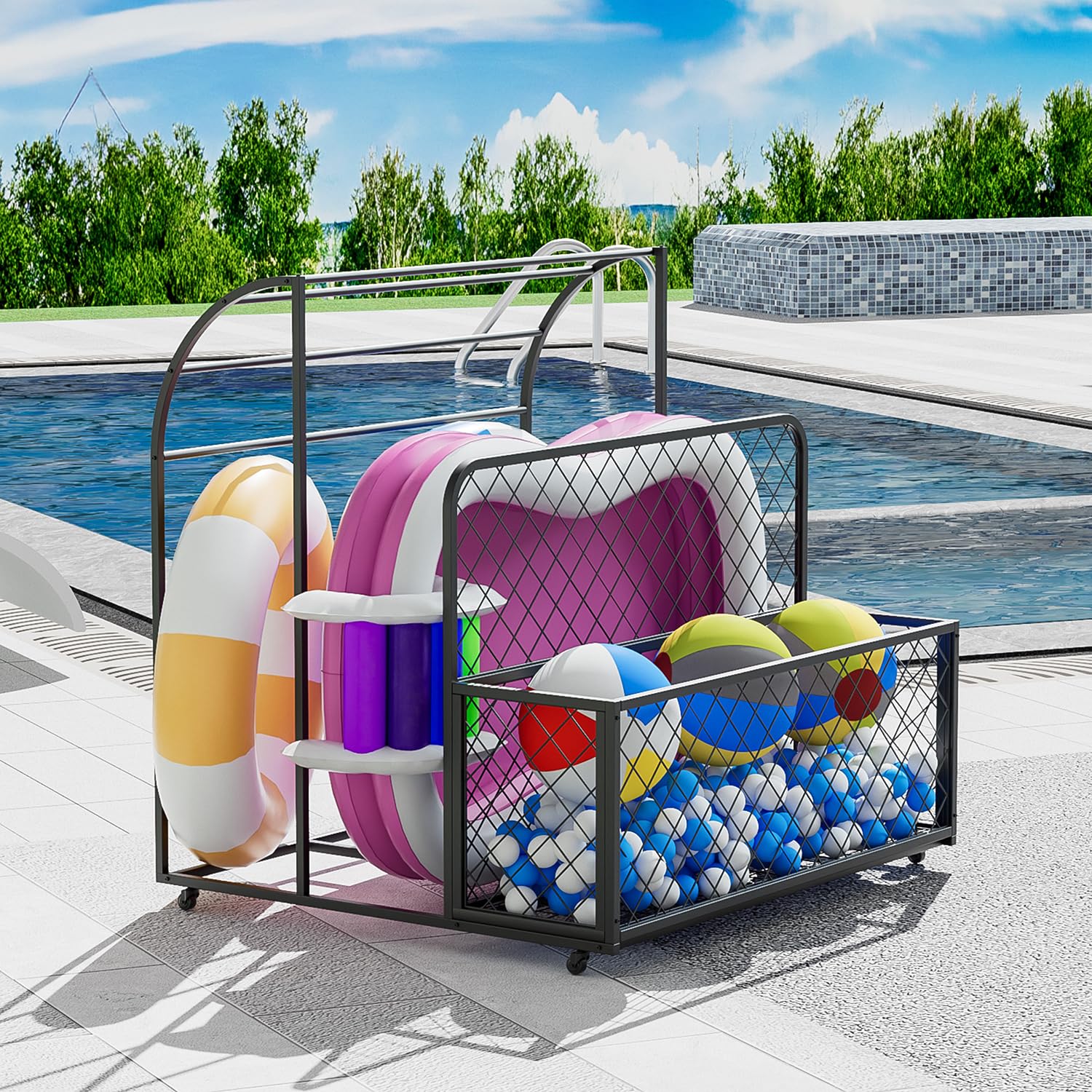 ARLIME Pool Float Storage Rack with Locking Wheels