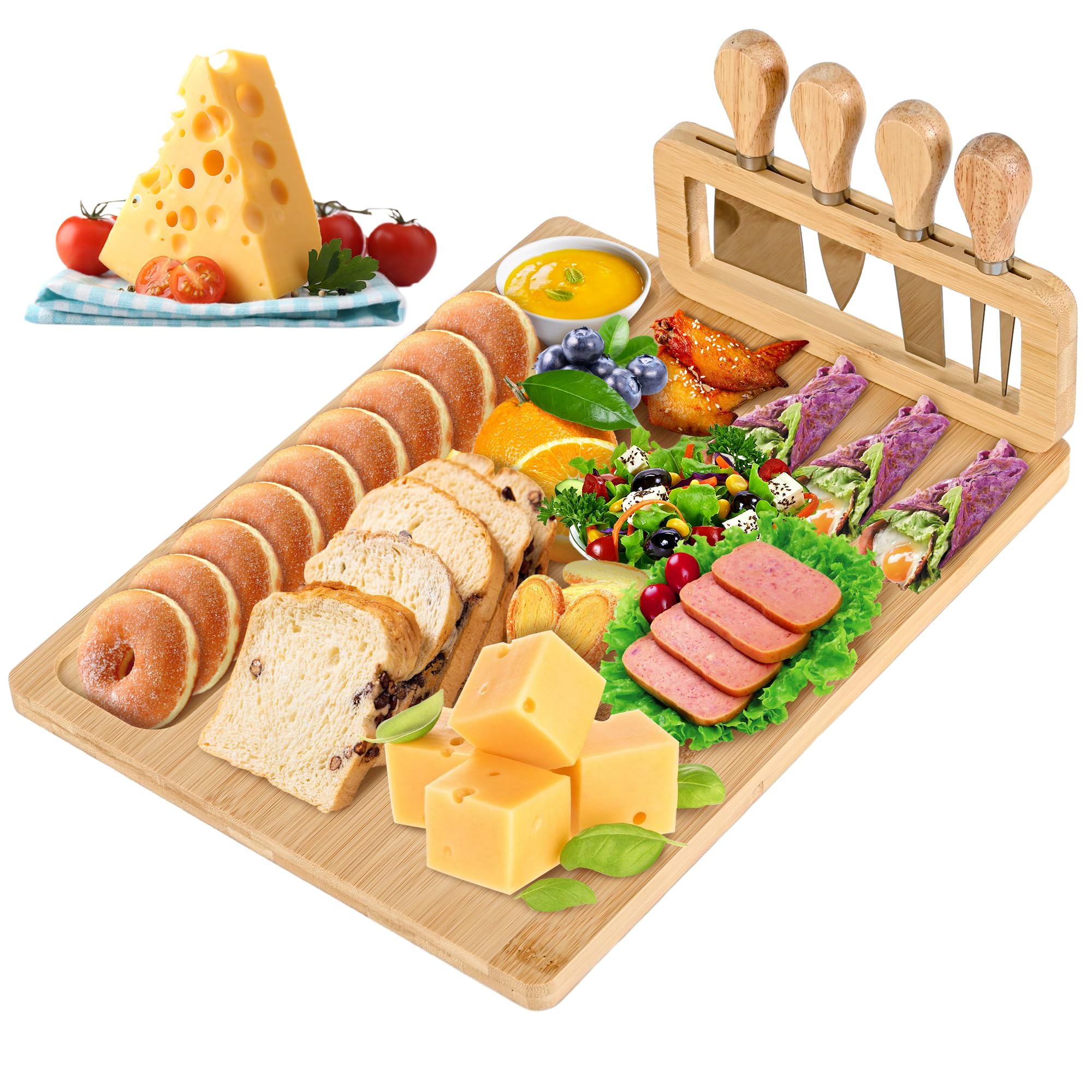 Bambusi Large Bamboo Charcuterie Board and Cheese Knife Set