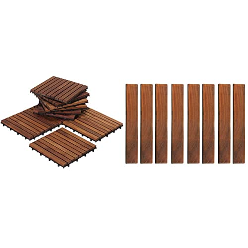 Bare Decor EZ-Floor Interlocking Flooring Tiles in Solid Teak Wood (Set of 10)