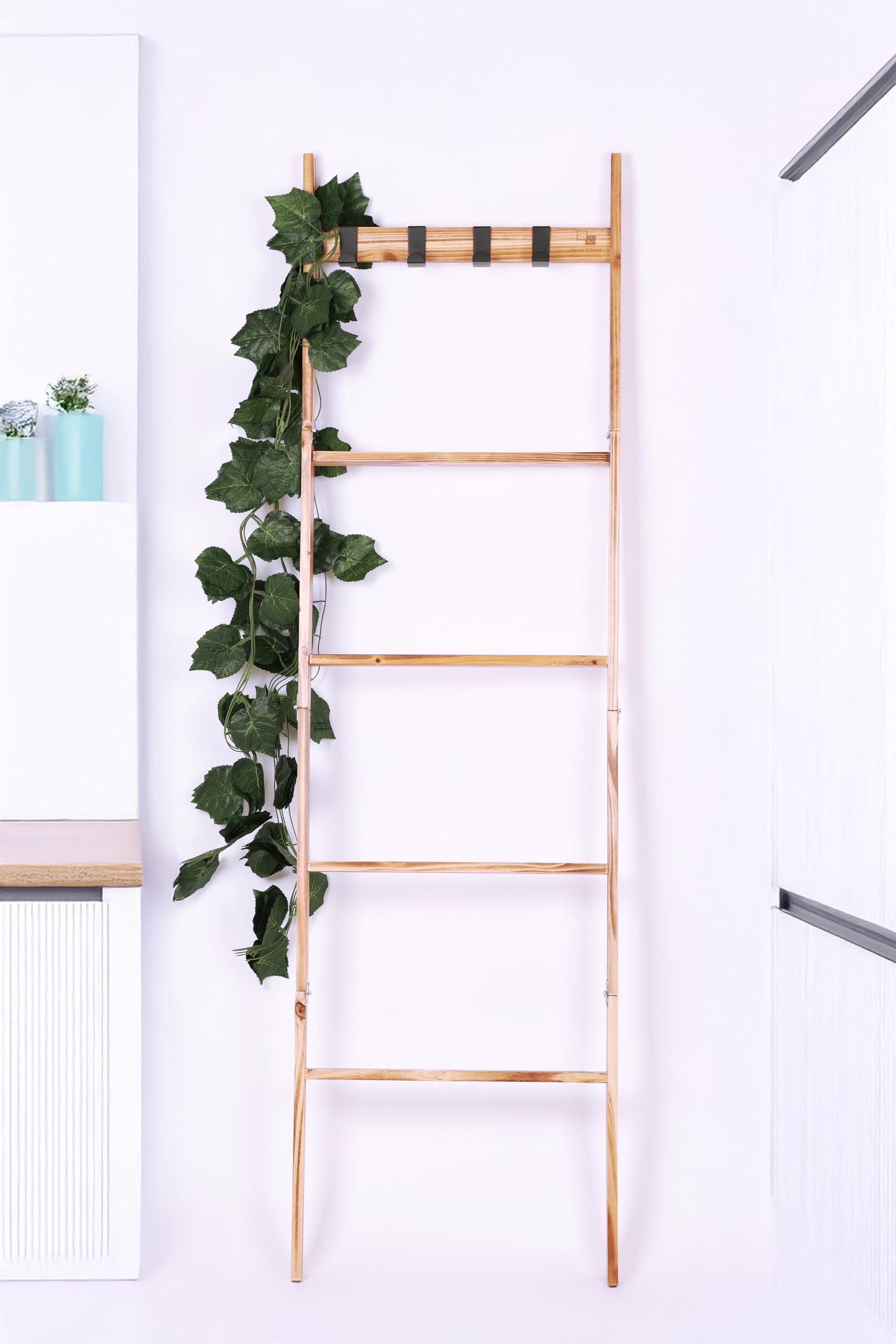Bare Decor Teak Wood 5-Rung Decorative Blanket Ladder