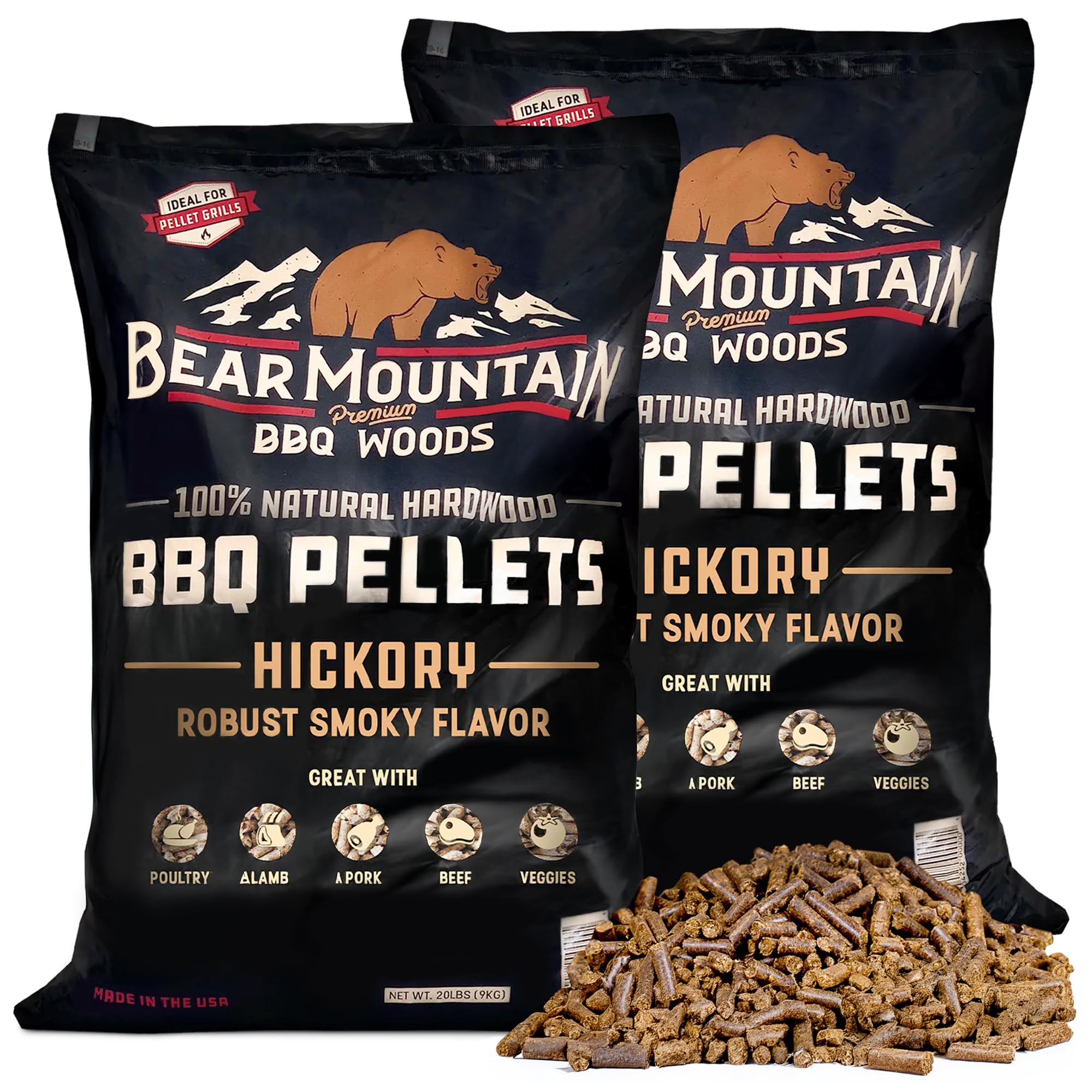 Bear Mountain BBQ 100% Natural Hardwood Pellets - Hickory, 20 lb