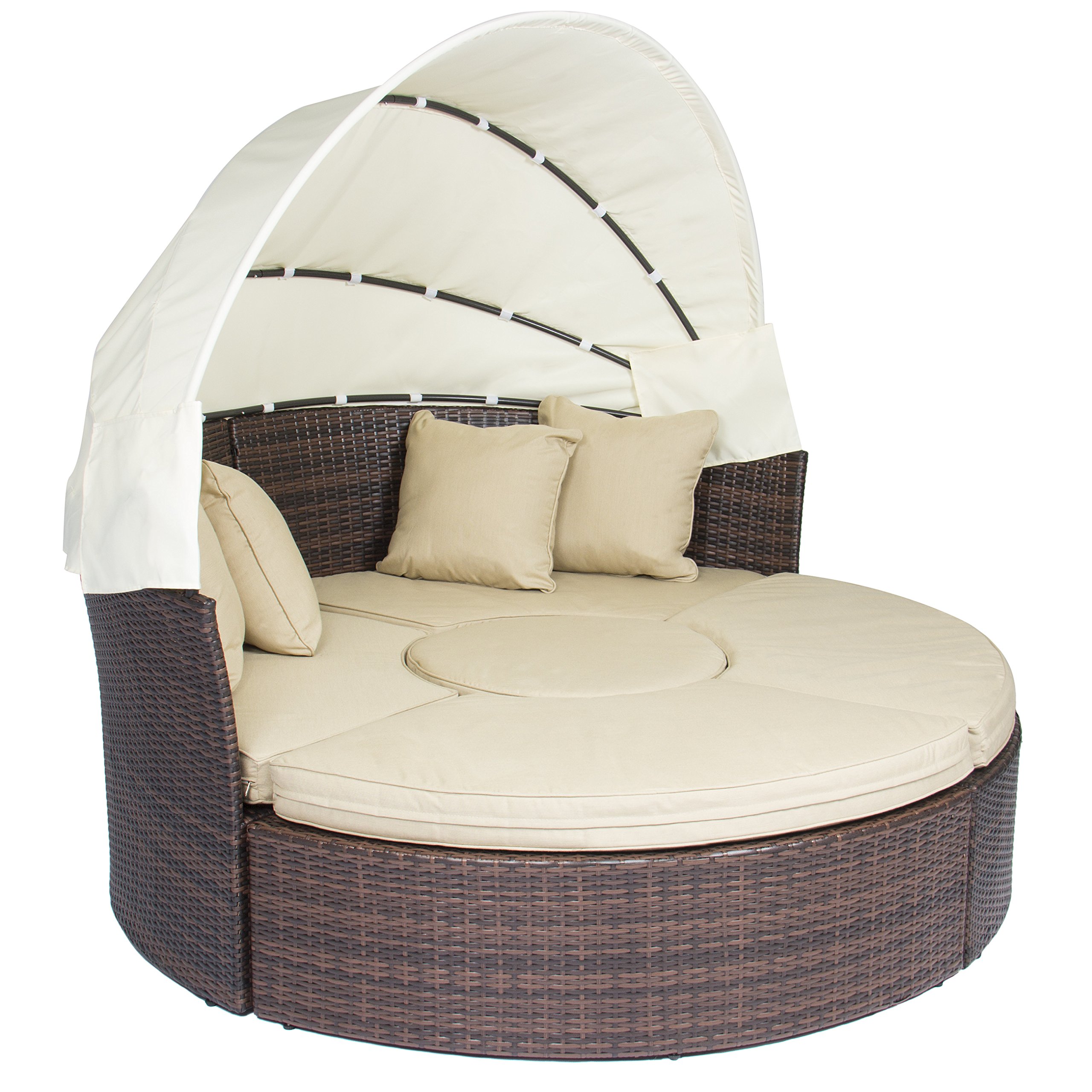 Best Choice Products 2-Person Outdoor Wicker Daybed with Retractable Canopy Shade