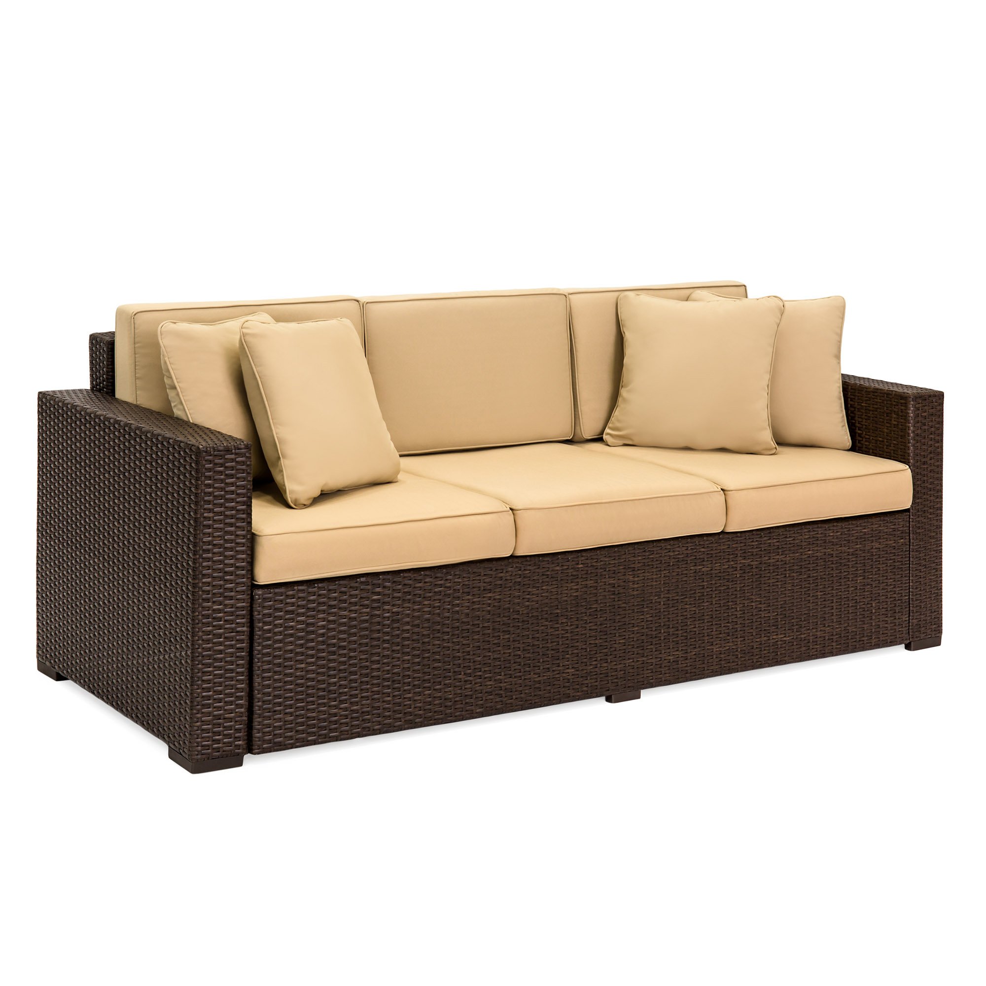 Best Choice Products 3-Seater Outdoor Wicker Sofa with Cushions