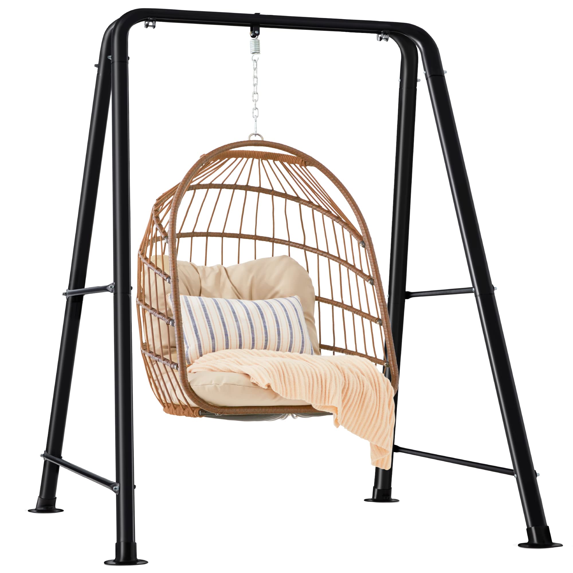 Best Choice Products Outdoor Wicker Hanging Egg Chair with Stand