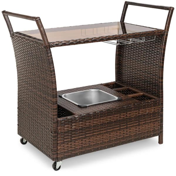 Best Choice Products Patio Wicker Bar Cart