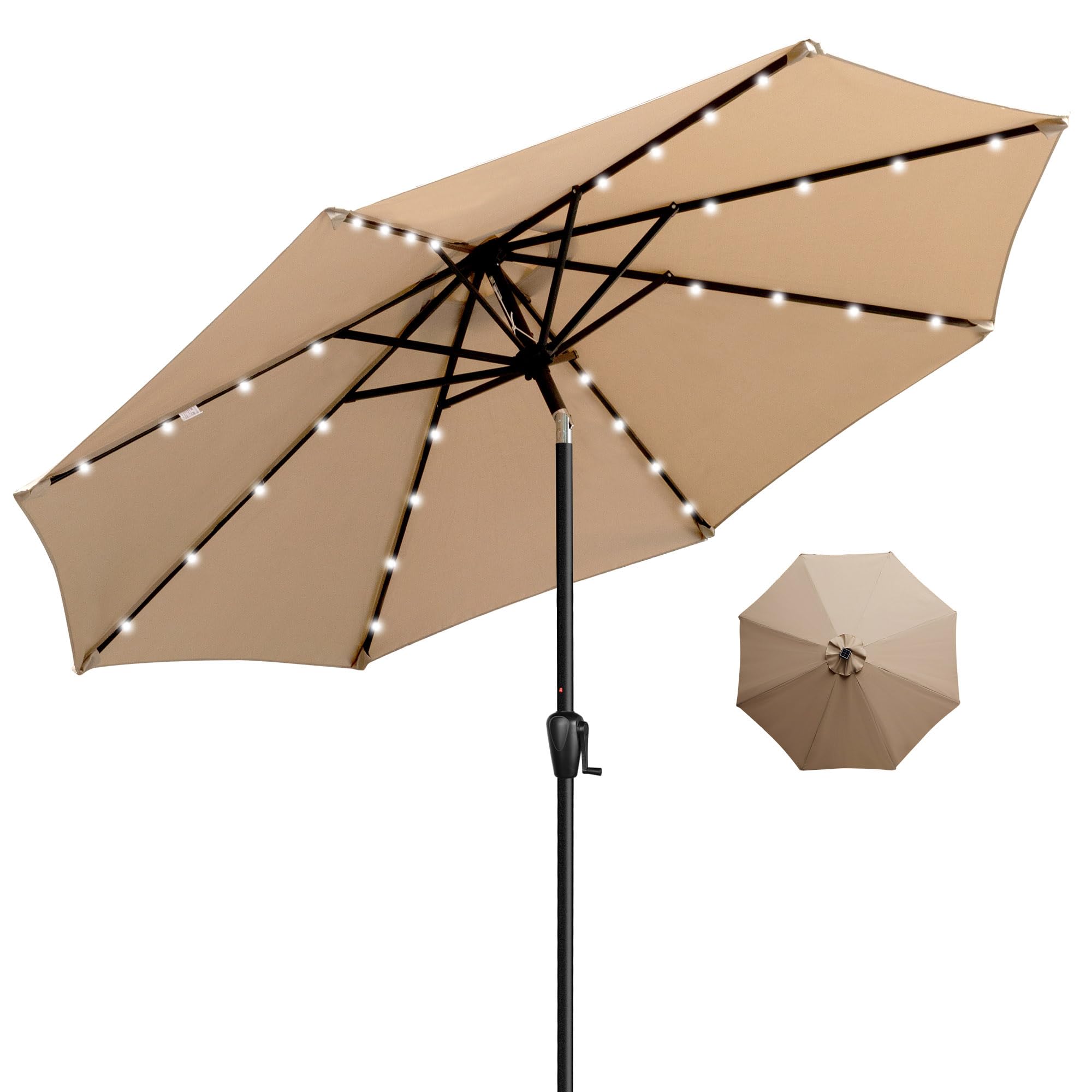 Bluu Patio 9FT LED Solar Market Umbrella with Push-Button Tilt