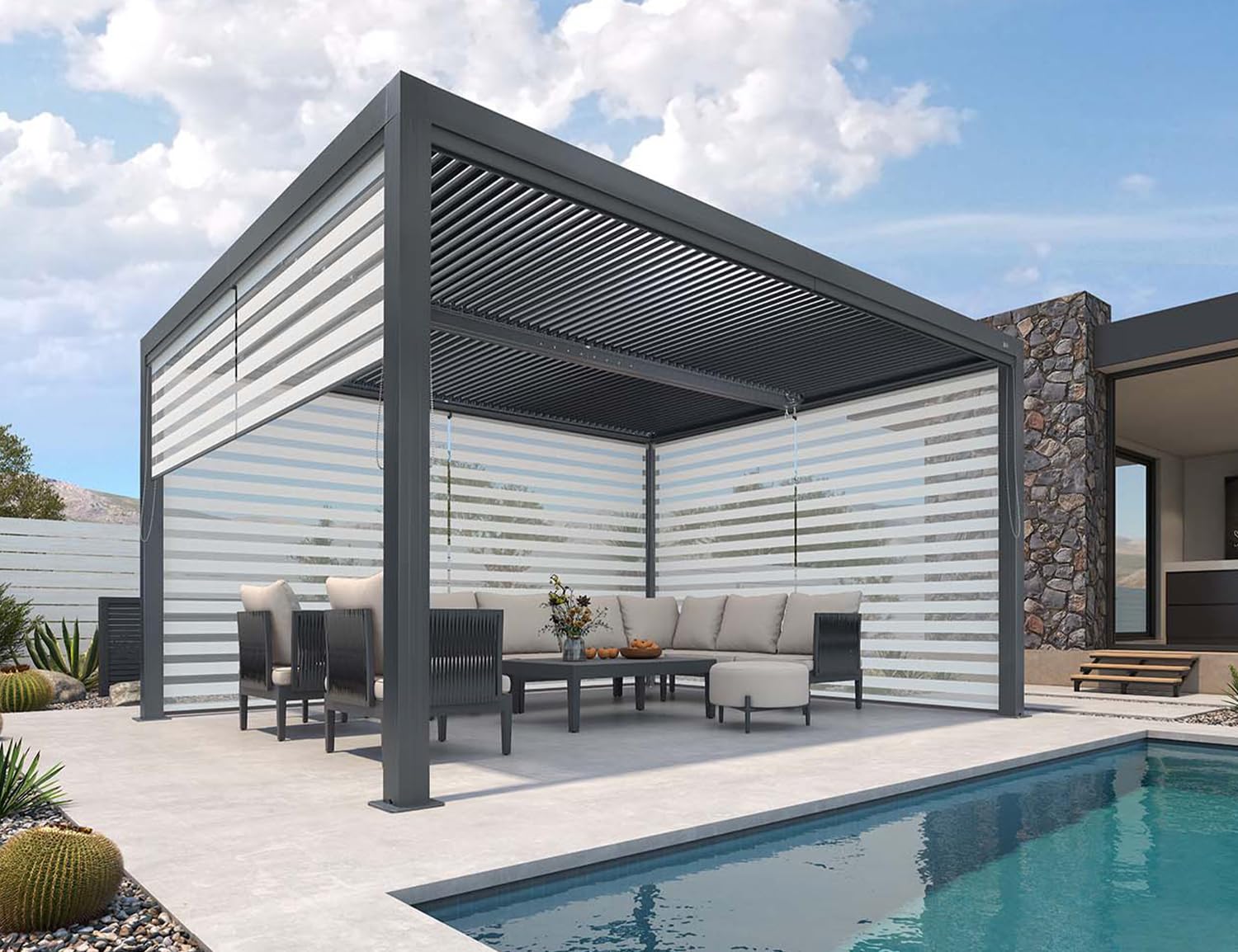 BOEN 12x14 Aluminum Louvered Pergola with Side Wall Panels