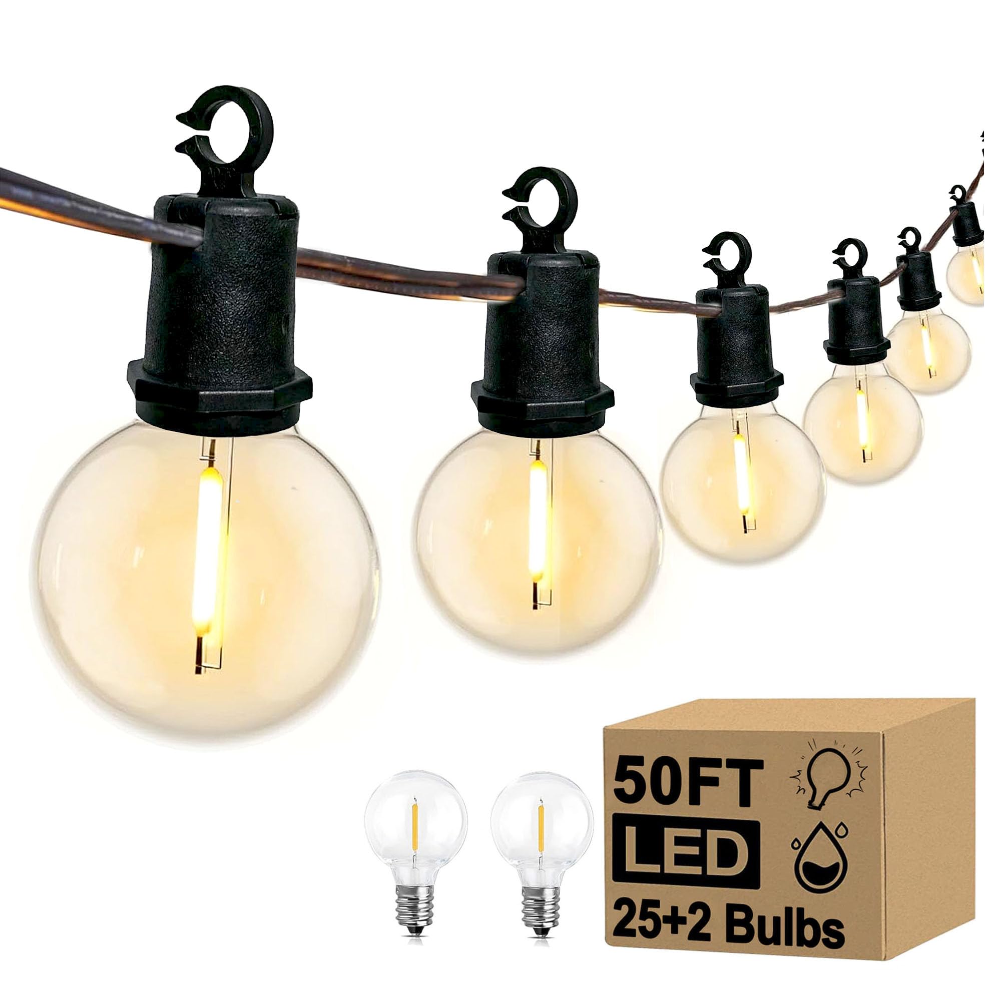 Brightown 48ft Outdoor String Lights G40 Warm White LED Globe