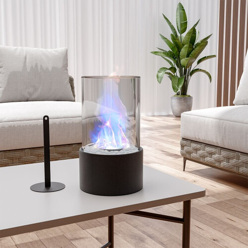 Colsen Round Tabletop Bio Ethanol Fireplace with Wind Guard