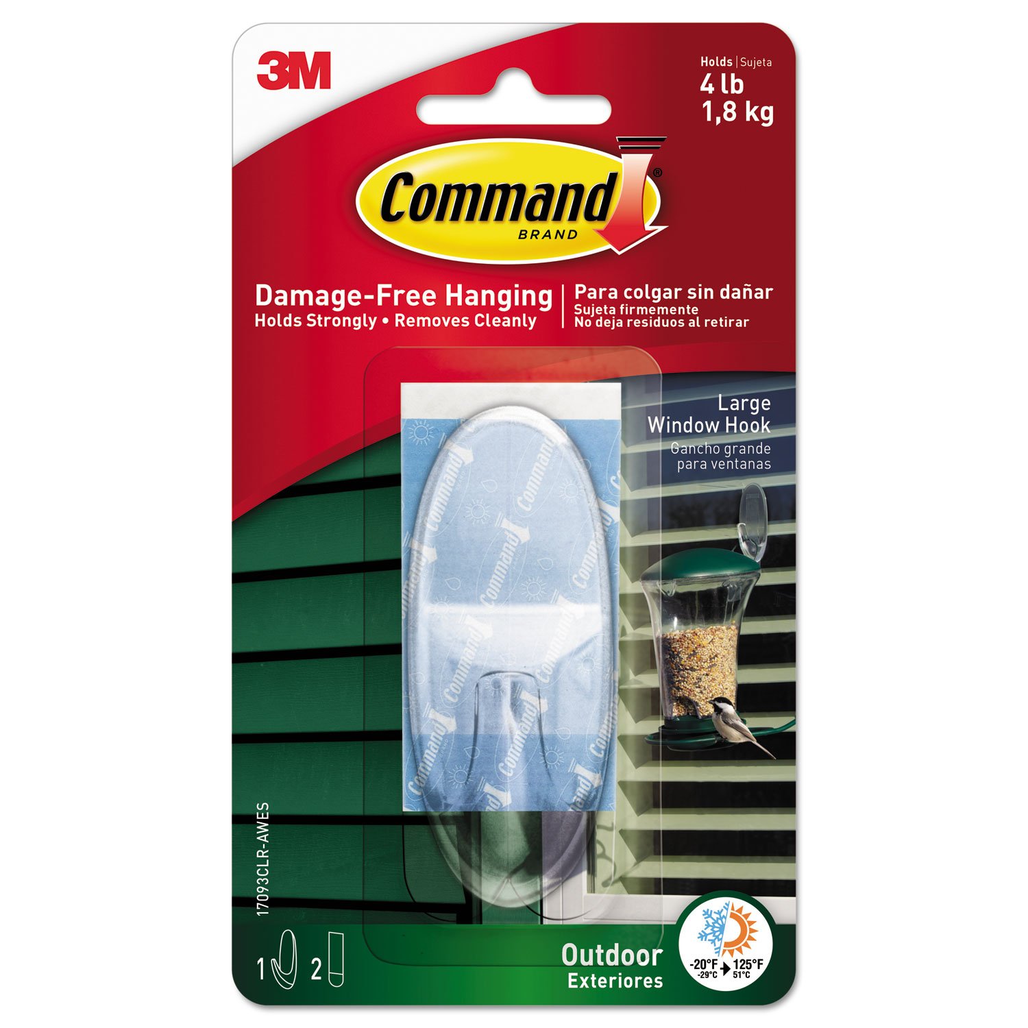 Command Outdoor Large Hook with Outdoor Strips, 4 Hooks