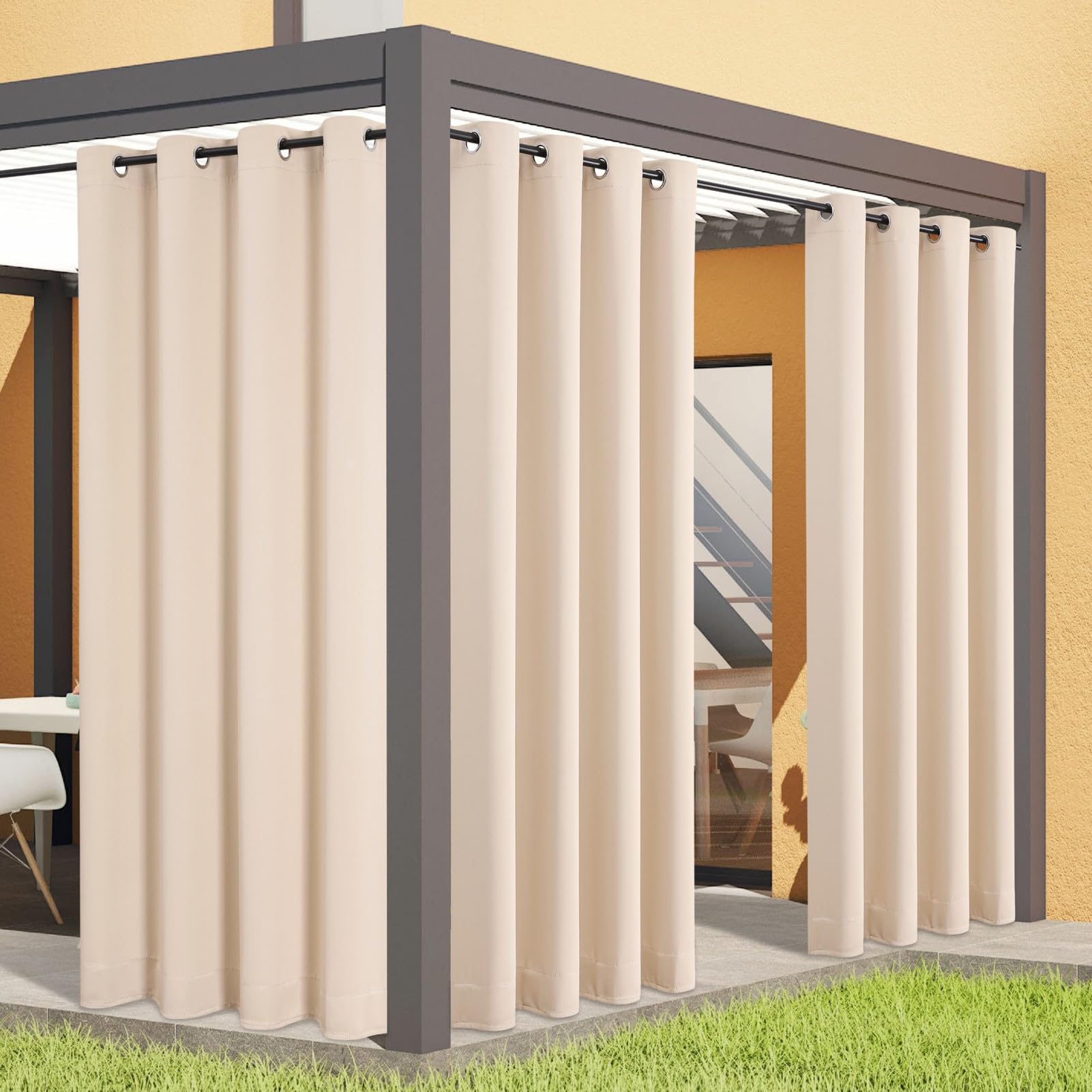 COOFANDY Outdoor Curtains for Patio Pergola Waterproof Grommet Top