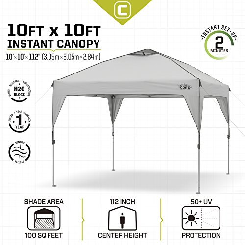 CORE 10x10 Instant Shelter Pop-Up Canopy with Wheeled Carry Bag