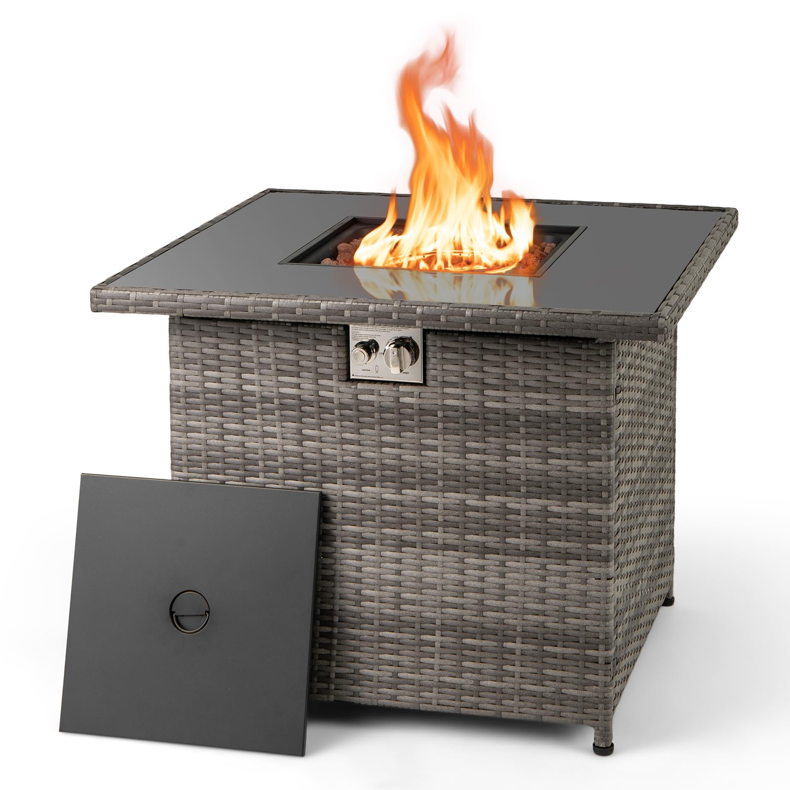 Cosiest 28-Inch Square Tempered Glass Propane Fire Pit Table