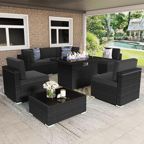 COSIEST 4-Piece Outdoor Wicker Propane Gas Fire Pit Table Conversation Set