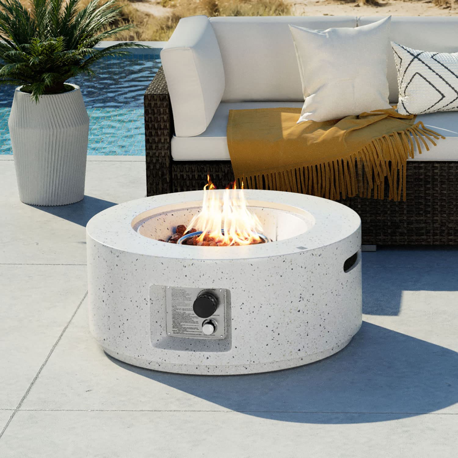 COSIEST 48-Inch Round Outdoor Propane Fire Pit Table with Storage