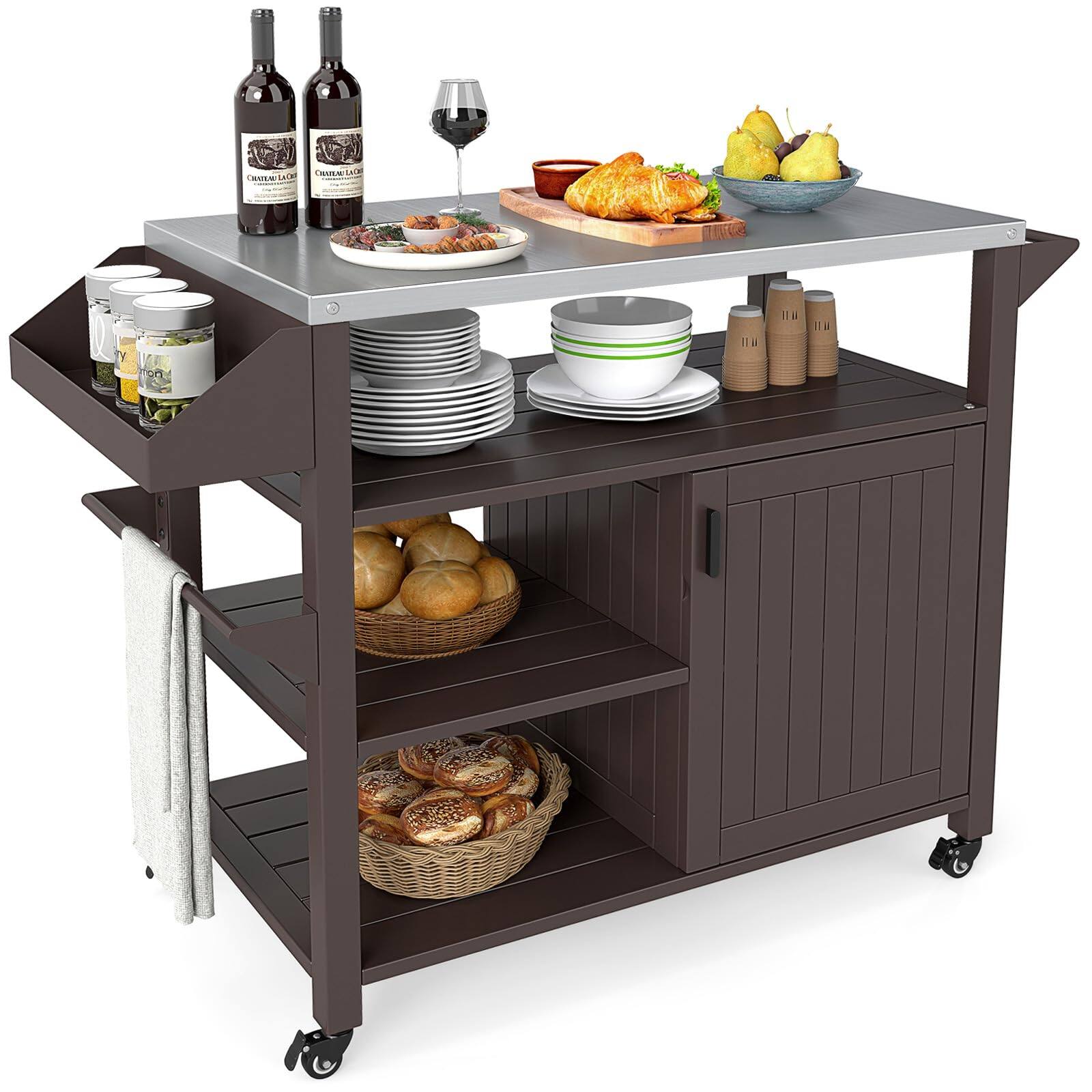 Costway Outdoor Kitchen Cabinet Stainless Steel Storage Station with Doors