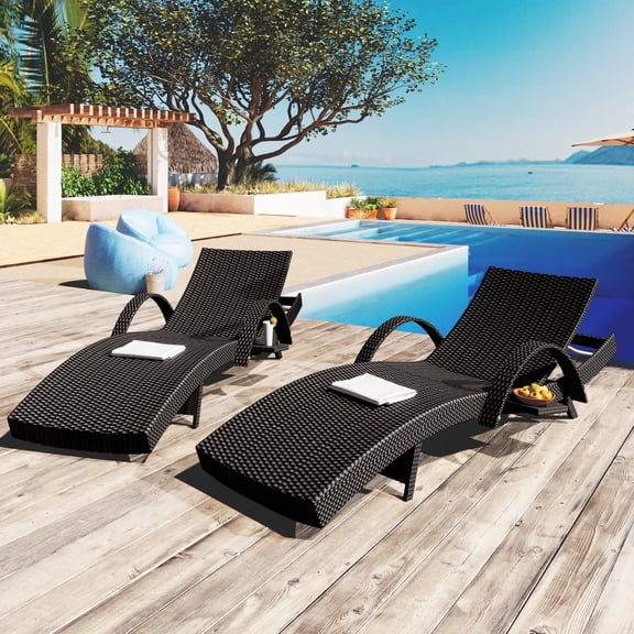 Devoko 3 Piece Patio Rattan Lounge Chair Set with Side Table