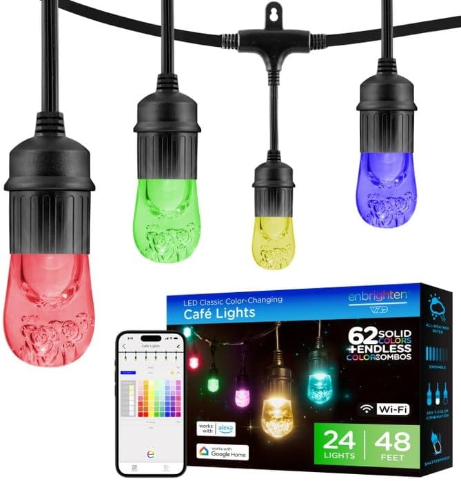 Enbrighten Vintage LED Café Lights, 48-ft, 24 Bulbs