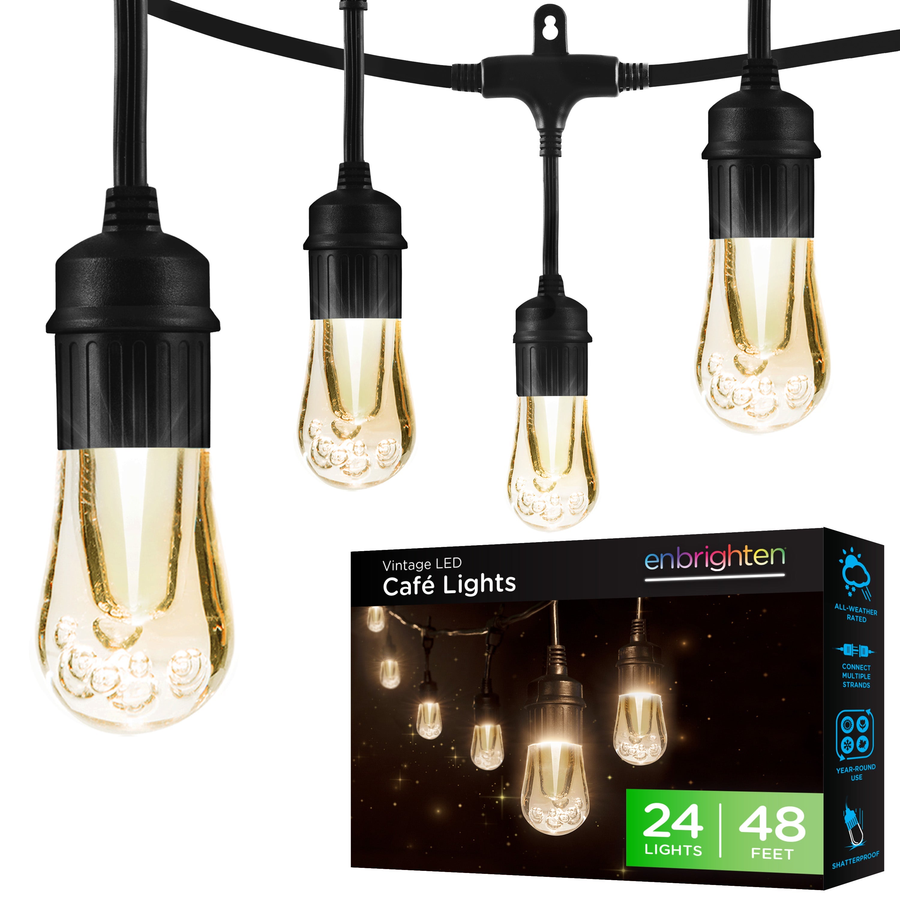 Enbrighten Vintage LED Cafe Lights 48ft