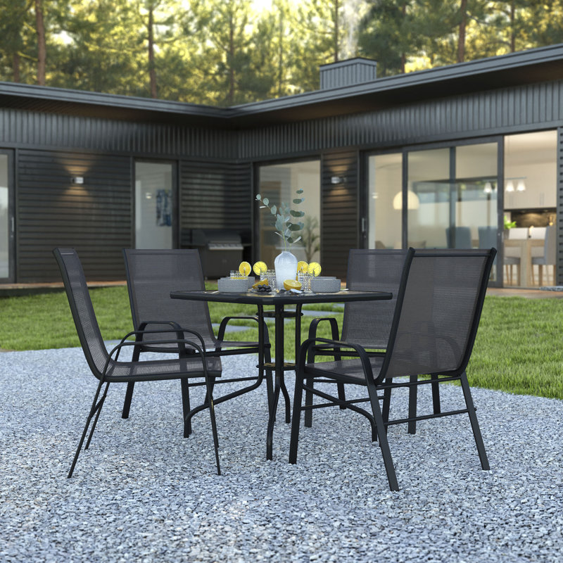 Flash Furniture Elgin 5-Piece Square Glass Top Outdoor Patio Dining Set