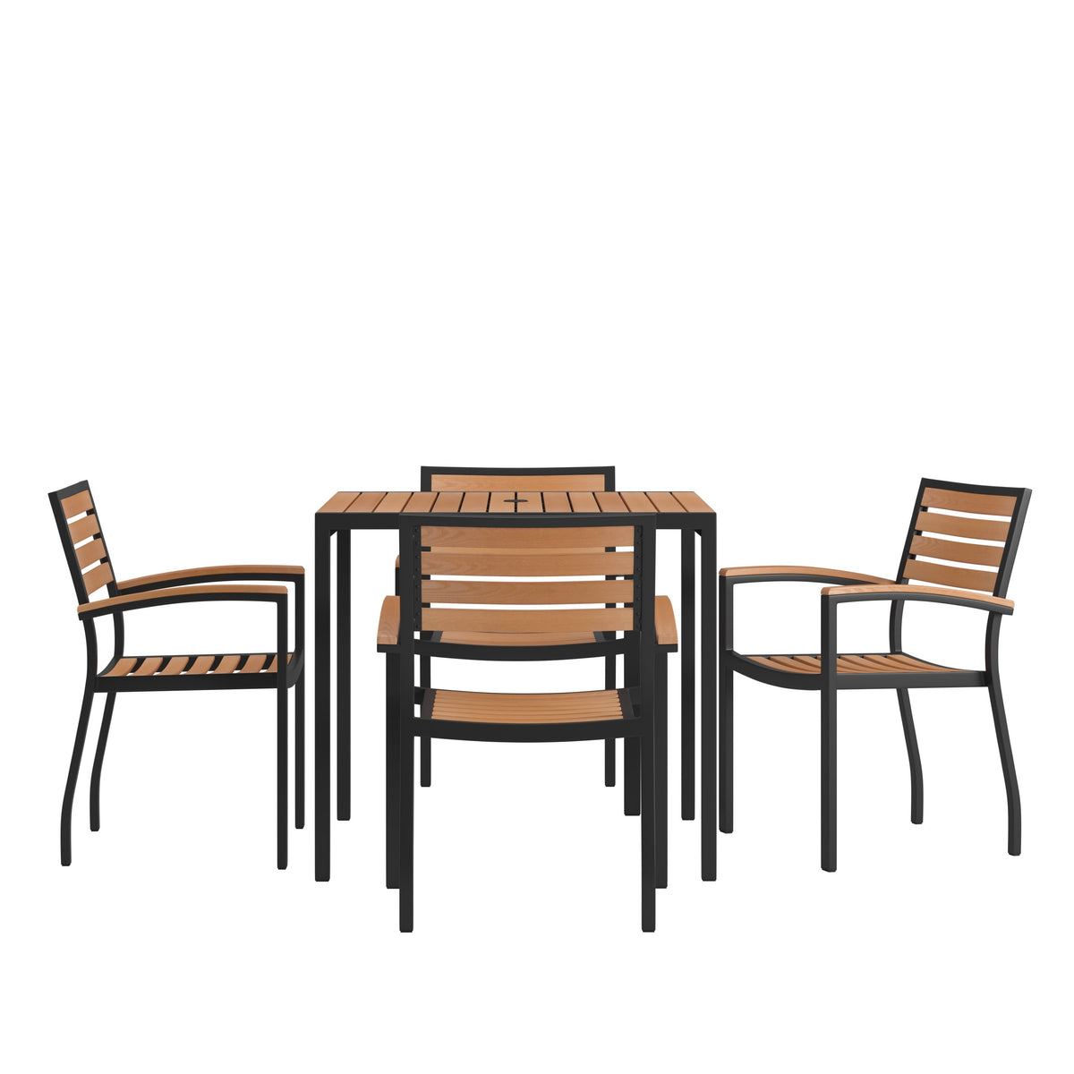 Flash Furniture Lark 55-Inch Round Synthetic Teak Poly Resin Outdoor Dining Table
