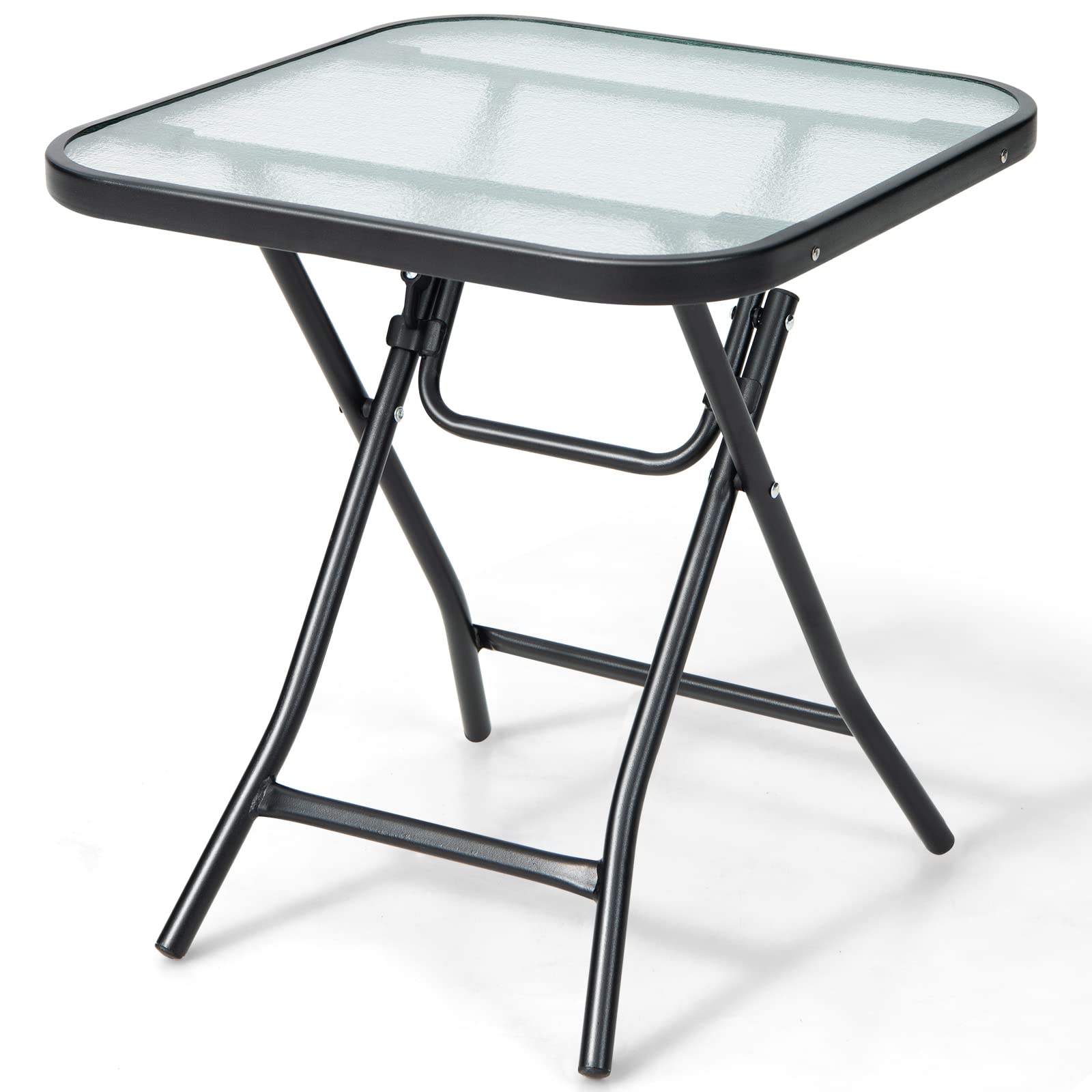 Flash Furniture Lila 18.25" Round Steel Outdoor Side Table with Glass Top