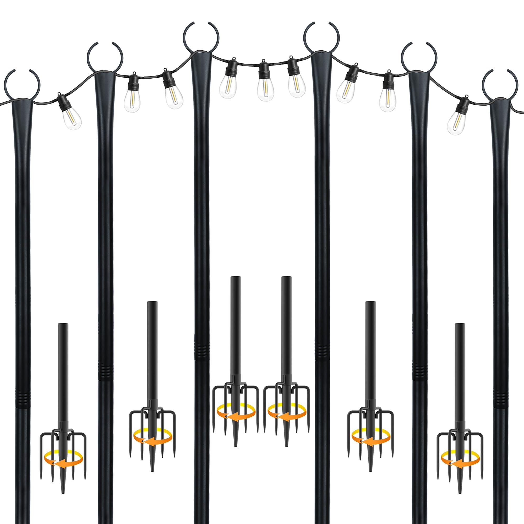 FLSNT 10ft Heavy Duty String Light Poles with Fillable Base, 4-Pack