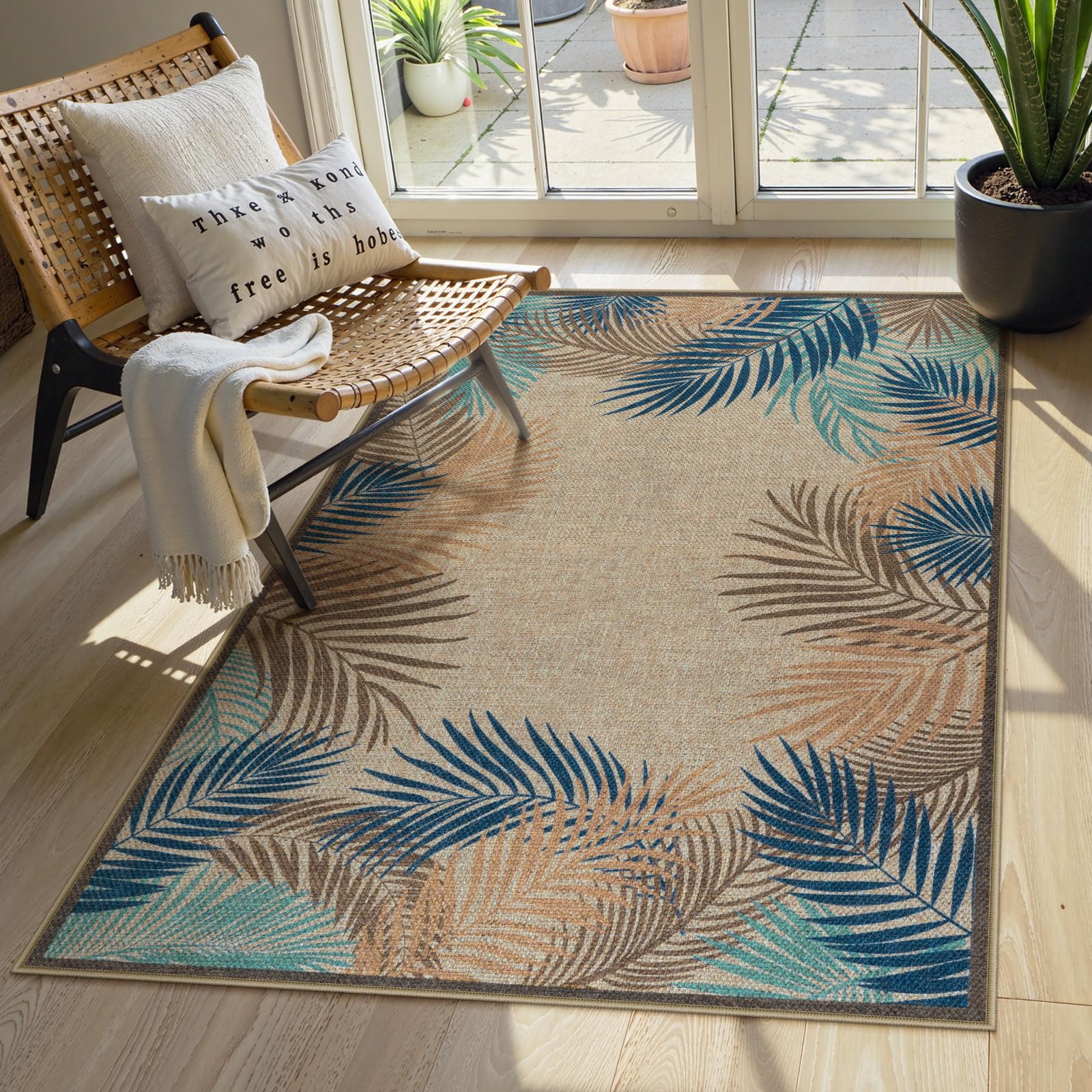 Gertmenian Outdoor Tropical Leaf Patio Rug 3x5