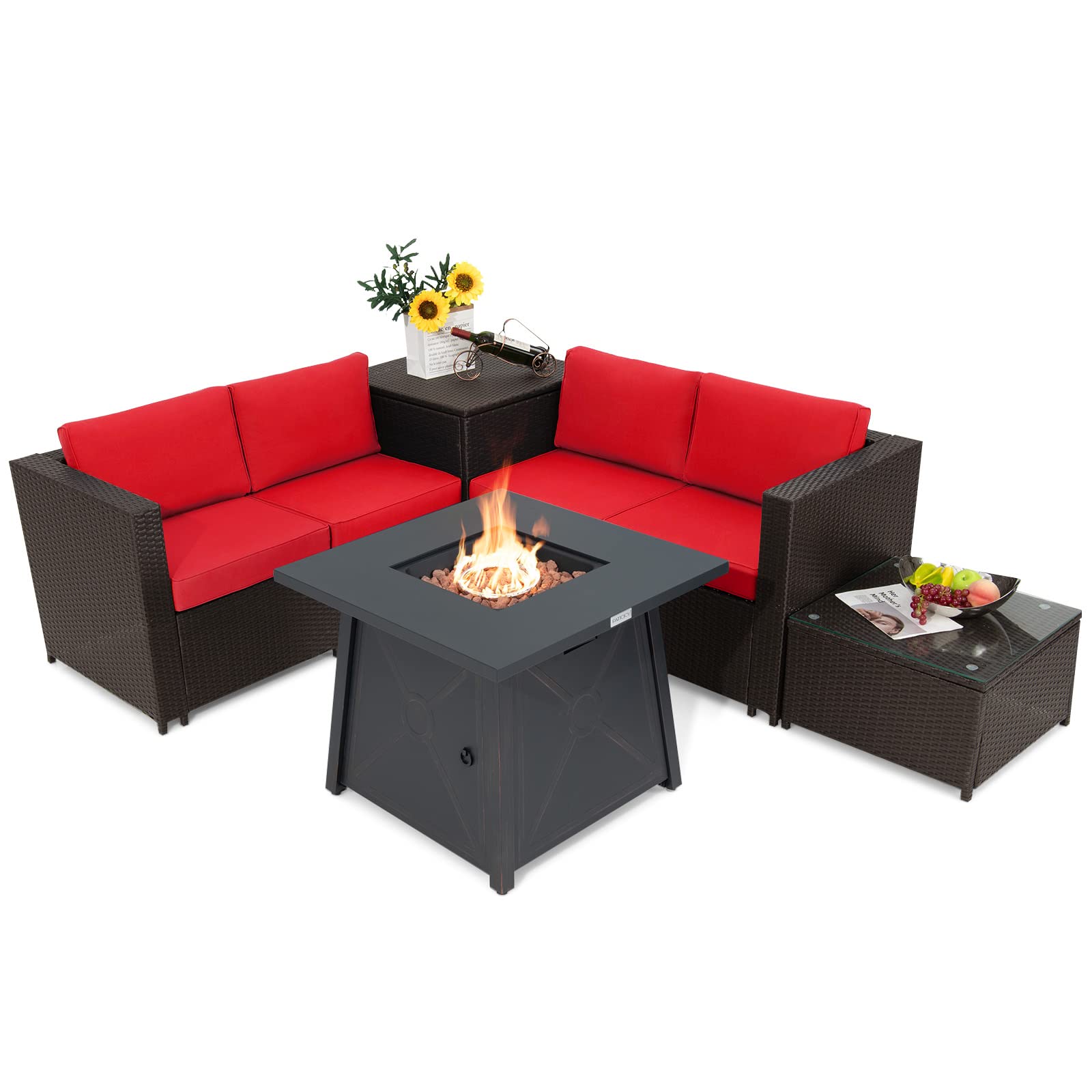 Giantex 4-Piece Outdoor Patio Conversation Set with 32-Inch Propane Fire Pit Table