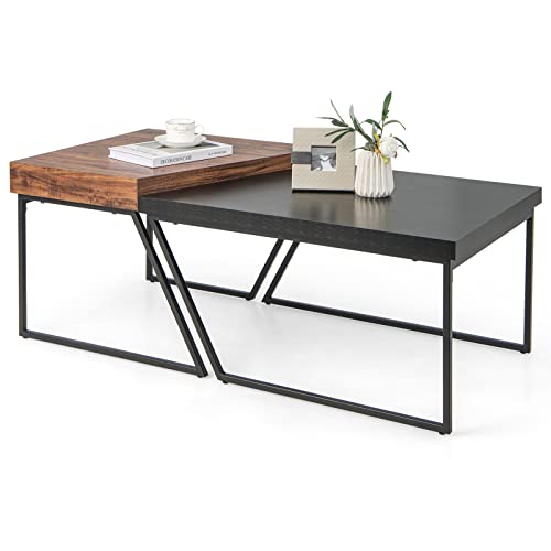 Giantex Outdoor 2-Tier Coffee Table with Storage Shelf, Powder-Coated Steel
